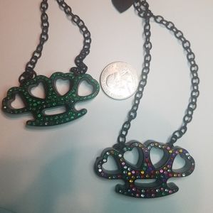 Rock Rebel Brass Knuckle Heart Necklace lot